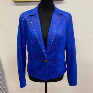 Lena Gabrielle Blue Faux Leather Blazer Size 6